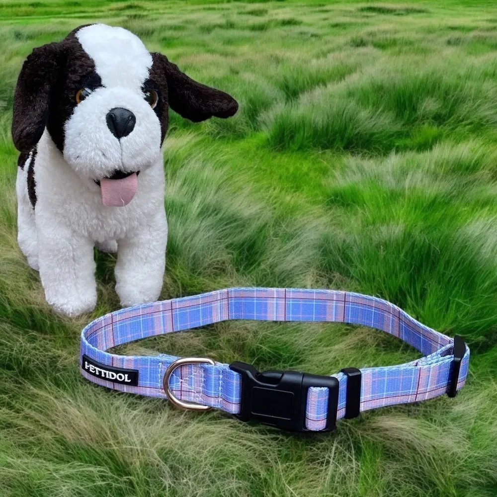 NWOT New Pettidol Dog Pet Collar w/Quick Release Buckle Lilac/Pink Plaid Pattern